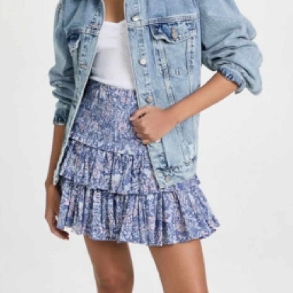Sundry Blue and White Smocked Bubble Mini Skirt